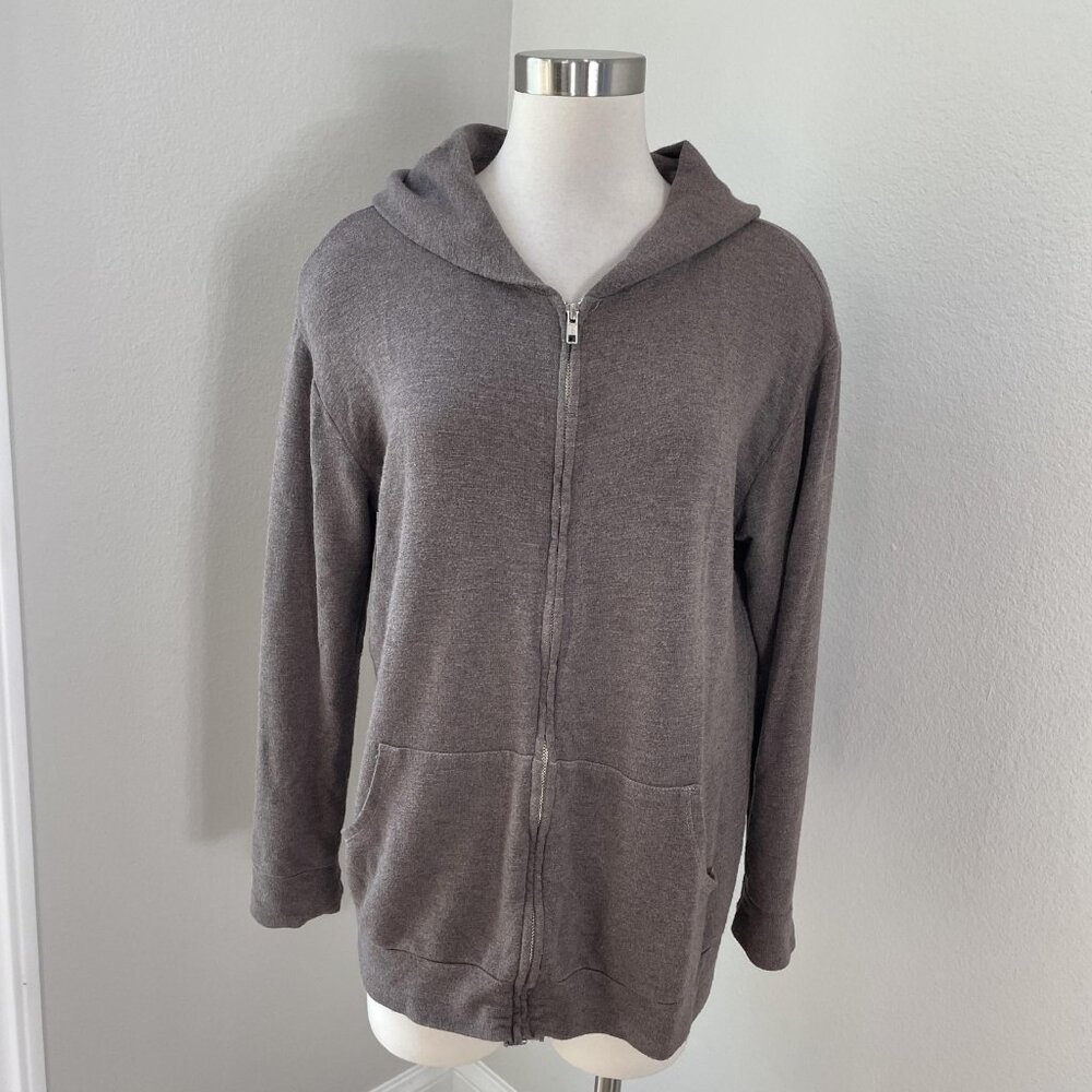Monrow Hoodie Womens Small Brown Full Zip Lightweight Knit Lounge Top Sweatshirt